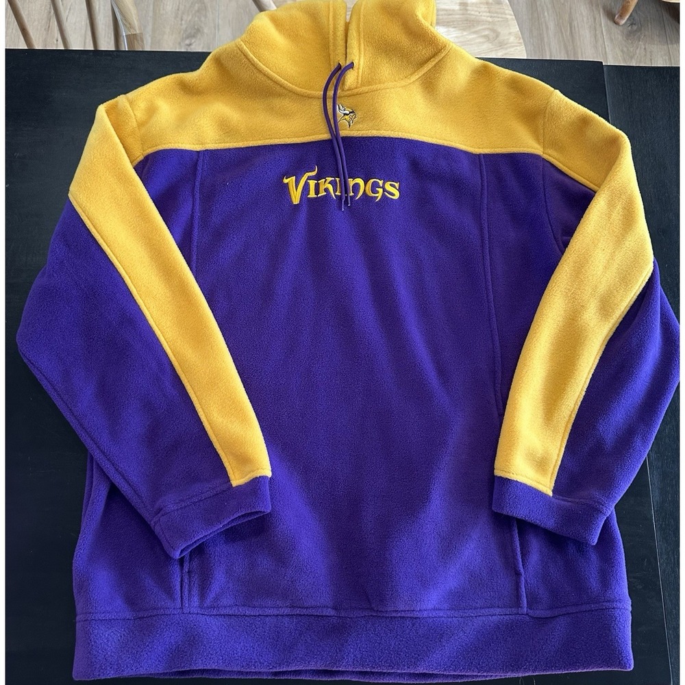 VTG Mens XL Minnesota Vikings Fleece Hoodie Sweatshirt Pullover NFL Football Y2K